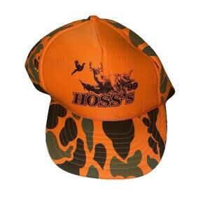 Vintage 1999 Hoss's Steak House Hat Hunter Orange Camo Trucker Snapback PA Made
